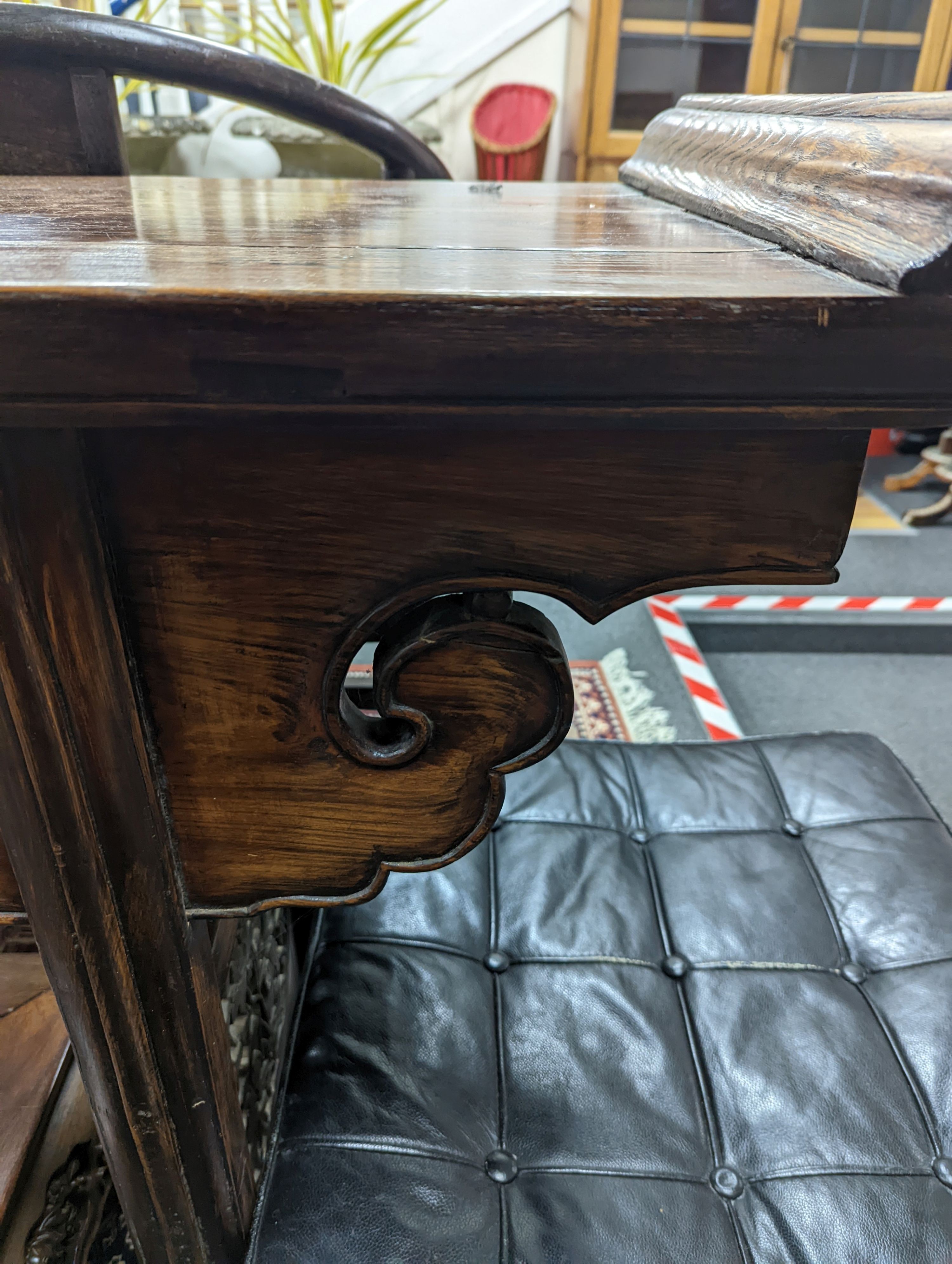 A Chinese elm and cypress wood altar table, 17th/18th Century, 168 cm long, 43 cm deep, 93 cm high, length reduced